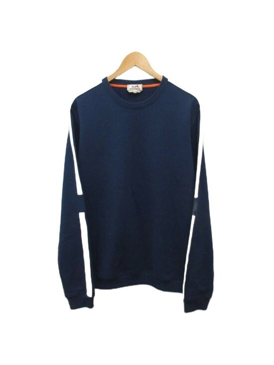 Hermes Tops - Hermes Run Arm Line Sweatshirt Logo Cotton XL Navy White